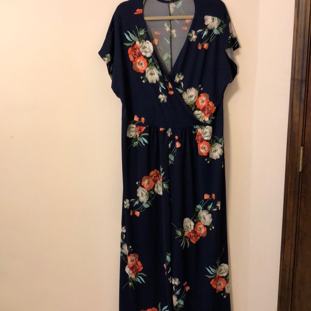 Navy flowered jump suit